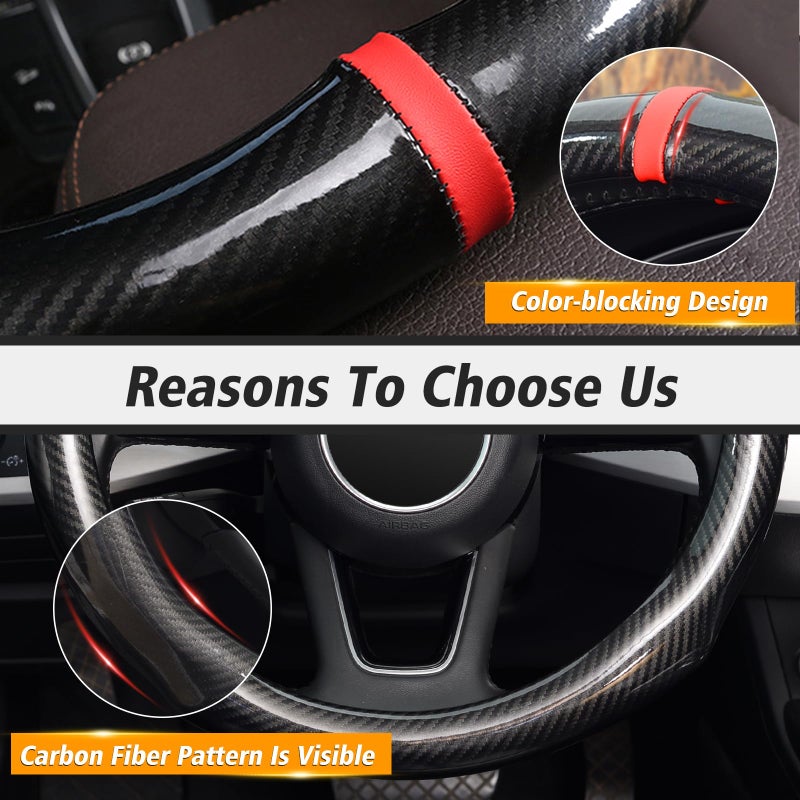 ZHOL Carbon Fiber Steering Wheel Cover, Universal Standard Size 14.5-15 inch Fashion Sport Auto Car Steering Wheel Accessories for Men, Black - Image 5